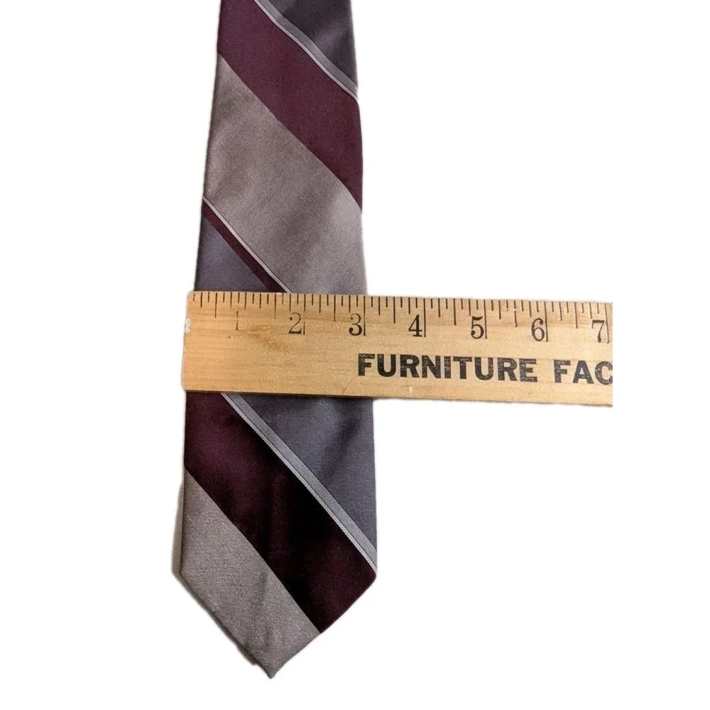 Vintage Wembley WemSilk Tie Mens Burgundy Grey Silver Striped Silk Blend Retro